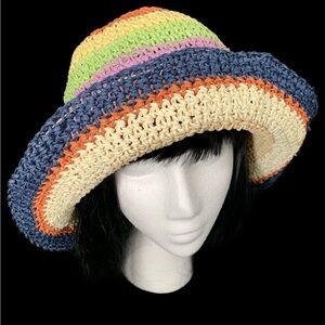 Crochet 100% Paper Striped Bucket Hat